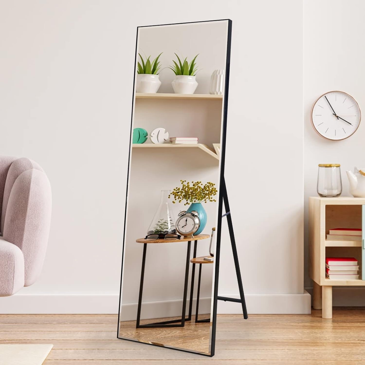 Full Length Mirror 165x51cm Wall & Floor Standing Black Frame Modern
