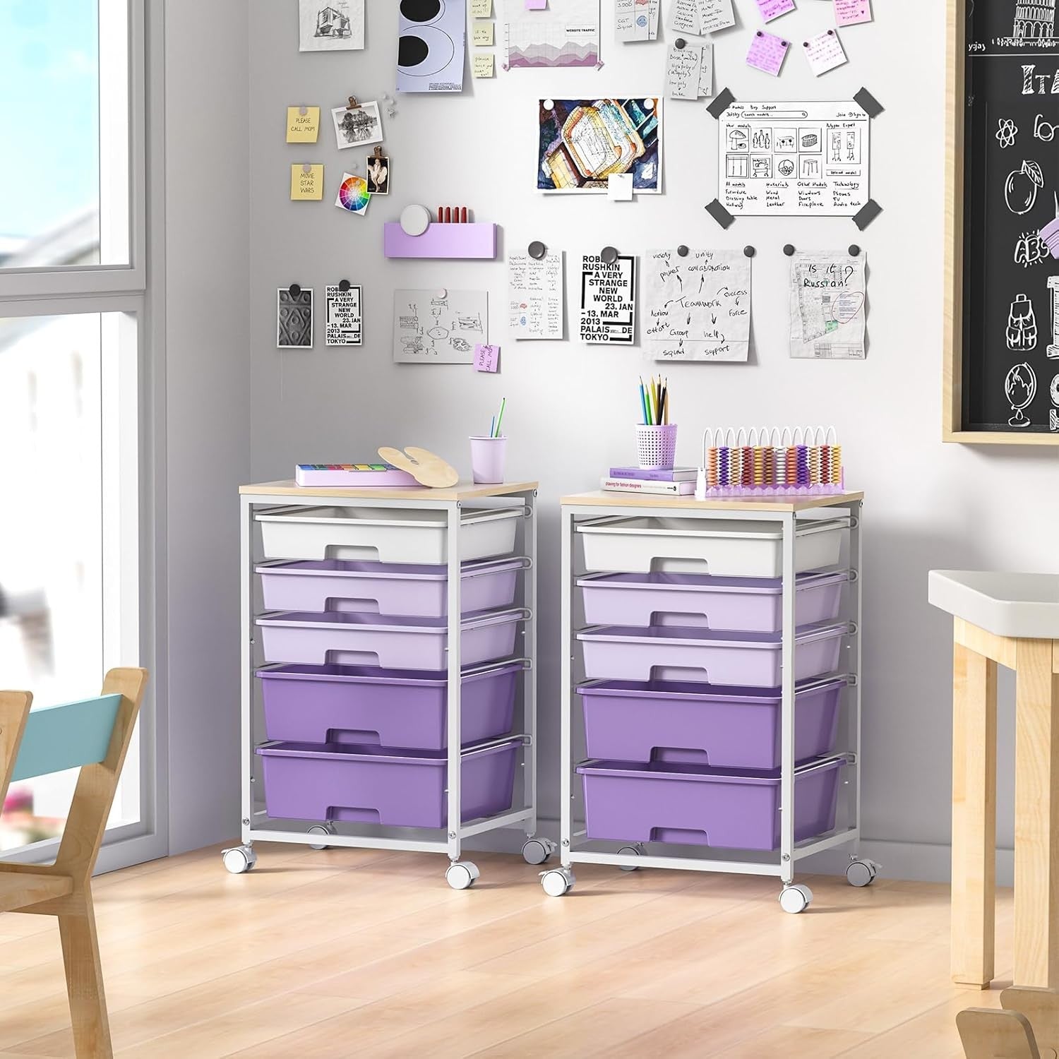 5 Drawer Rolling Storage Trolley Cart with Wheels Utility Organizer Purple