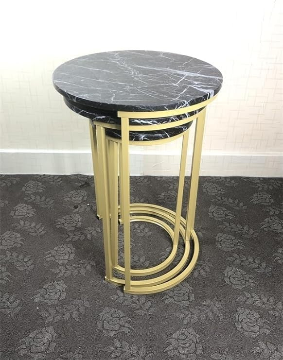 Stackable Round Nesting End Table Set Black Wood Coffee Side Bedside Lamp Desk