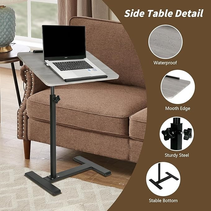 Adjustable C Shaped Side Table Tilting Laptop Stand Sofa Bed Grey