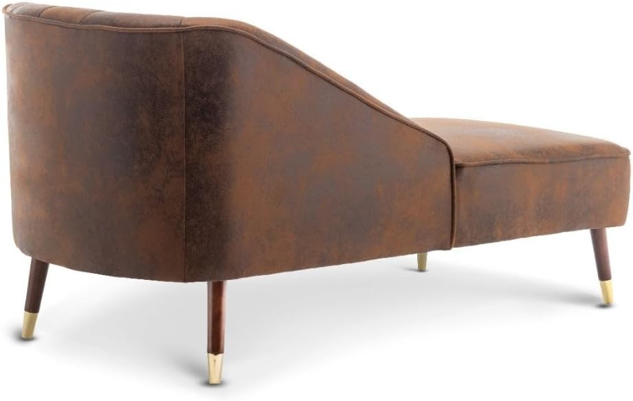Brown Faux Leather Tufted Chaise Lounge Right Arm Small Sofa Bench 160cm