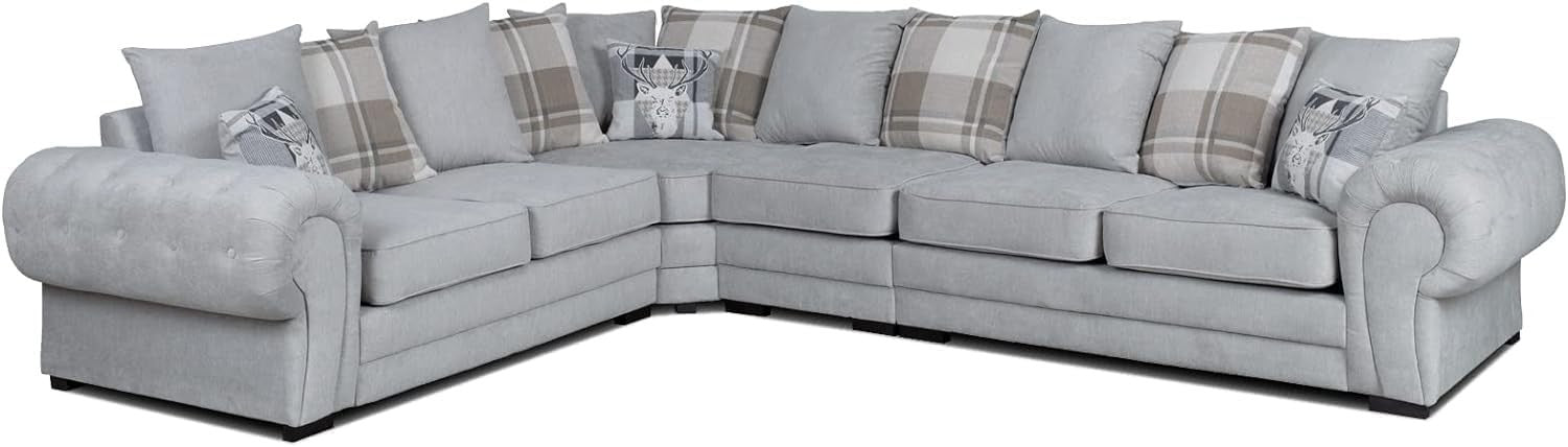 Grey 6 Seater Corner Sofa L-Shape Couch Scatter Back Cinema Lounge Suite