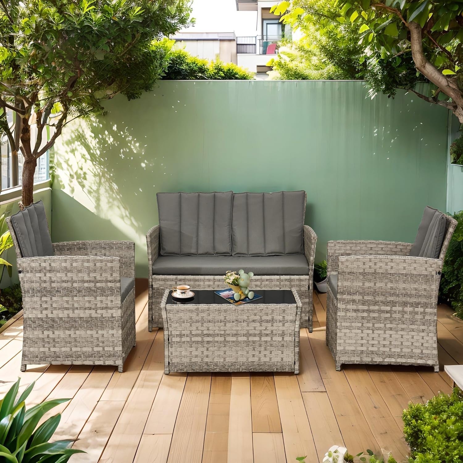 Rattan Garden Furniture Set 4 Seater Outdoor Sofa Chairs Table Cover
