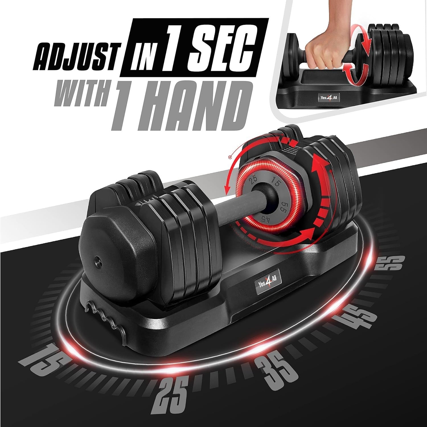 5-in-1 Adjustable Dumbbells Pair 15–55LB One-Second Dial Home Gym