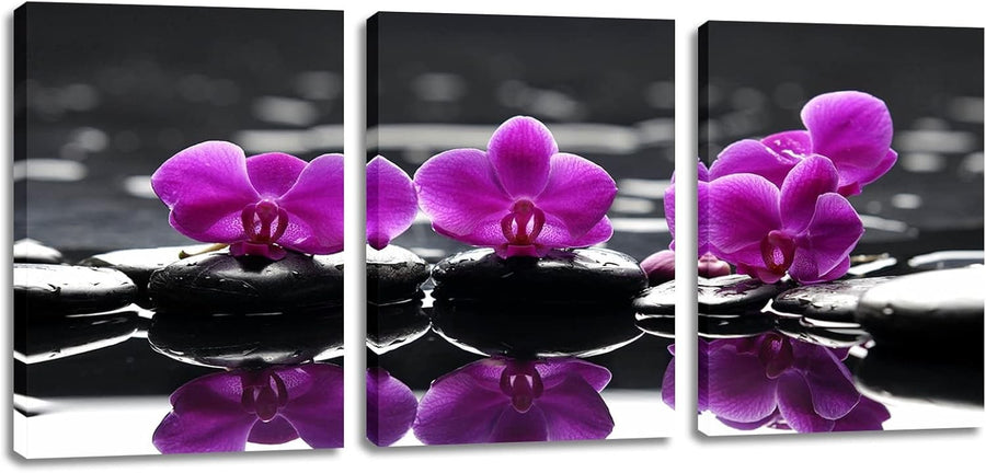 3‑Piece Purple Orchid & Black Stone Canvas Wall Art 12×16″ Decor