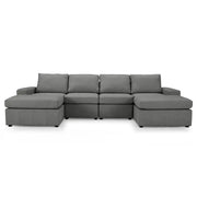4 Seater Modular Sofa with Footstools Dark Grey Linen Padded Couch