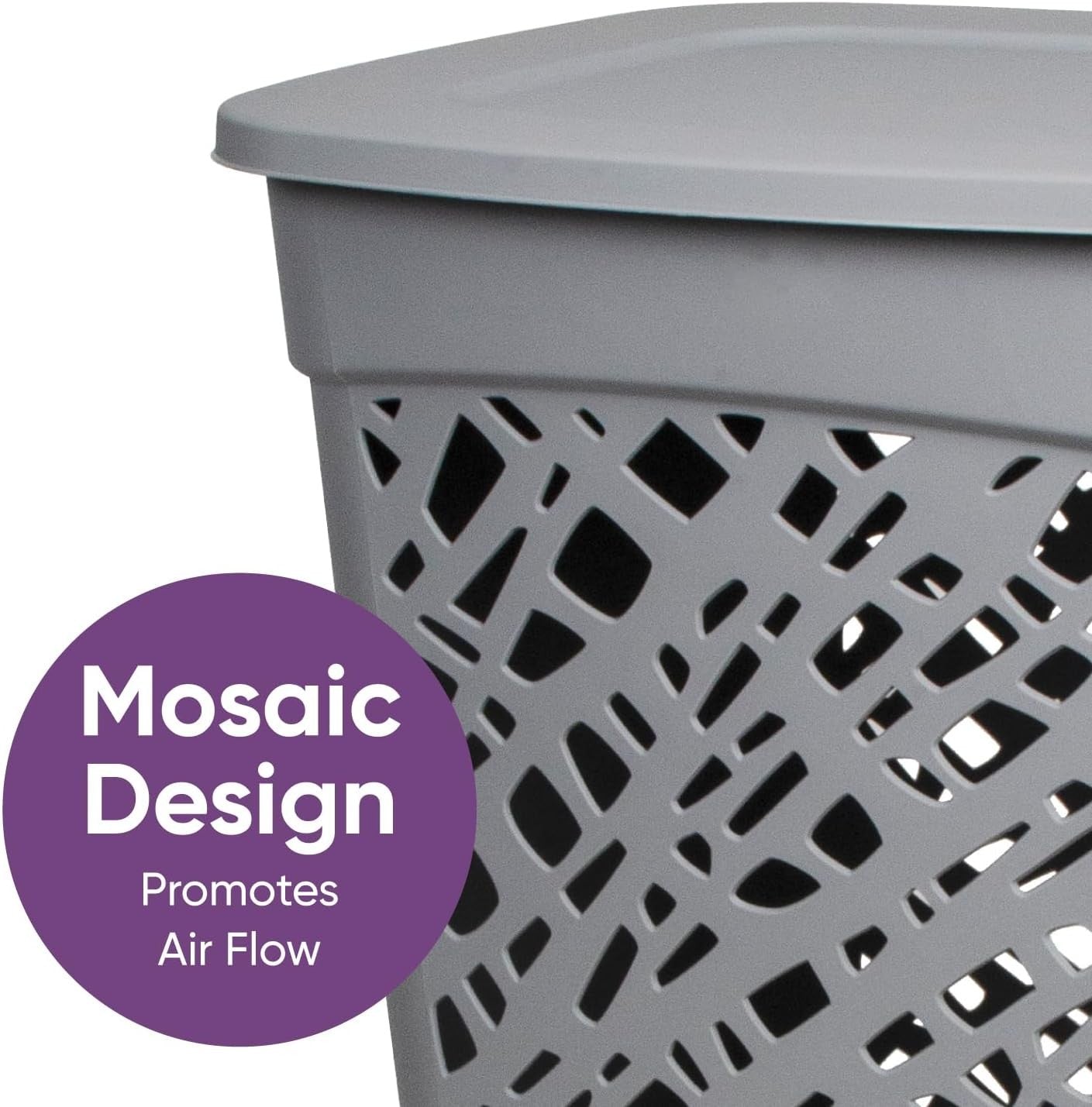 60L Dark Grey Laundry Hamper with Ventilated Mosaic Design & Lid