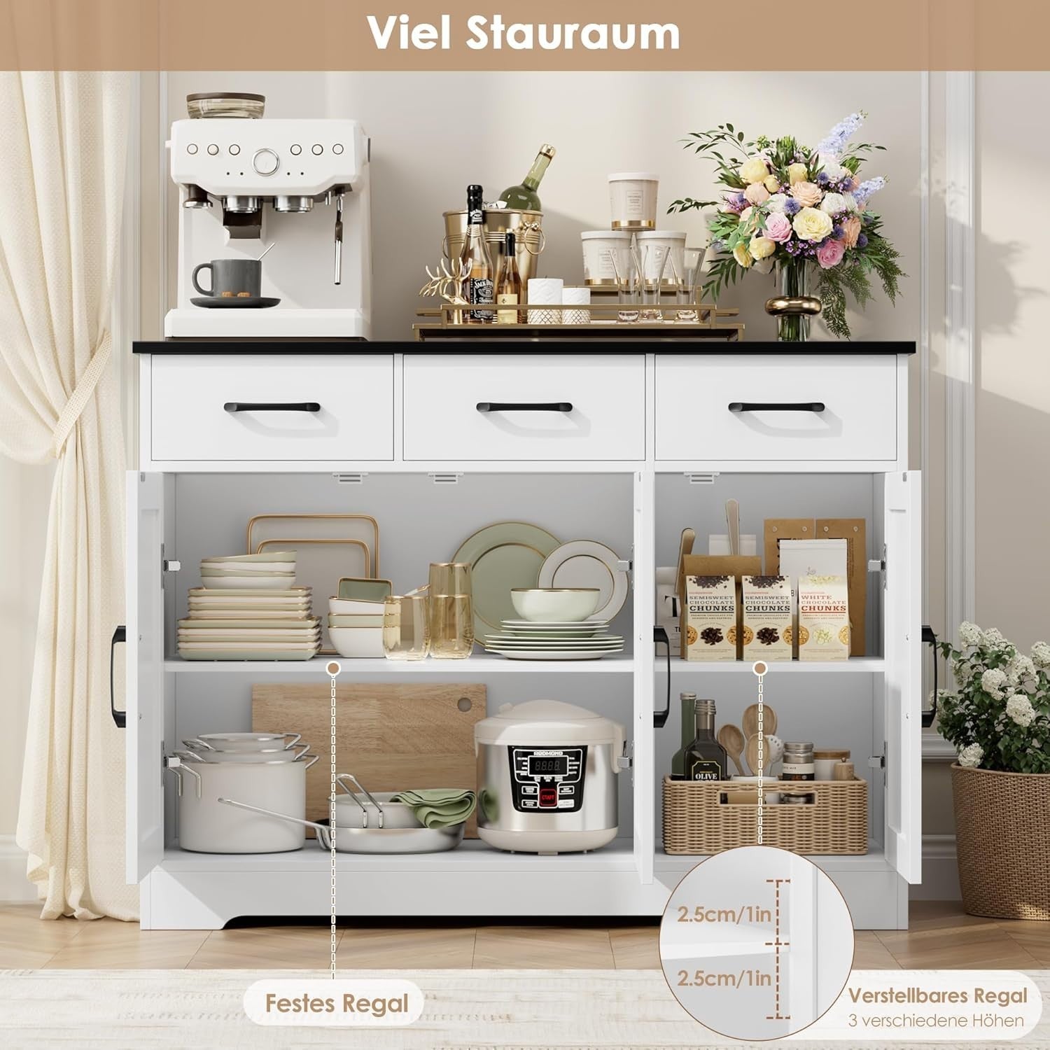 Modern Sideboard Cabinet with Drawers & Doors – Storage Unit 120cm Wide