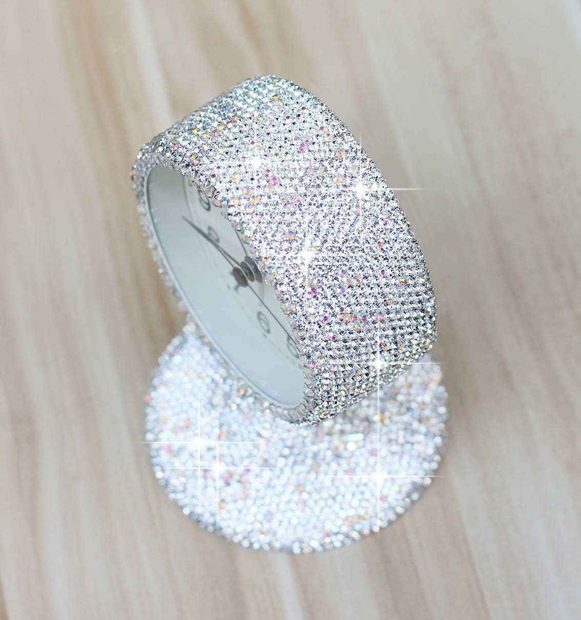 Luxury Rhinestone Alarm Clock Silent Quartz Crystal Desk Bedside Decor