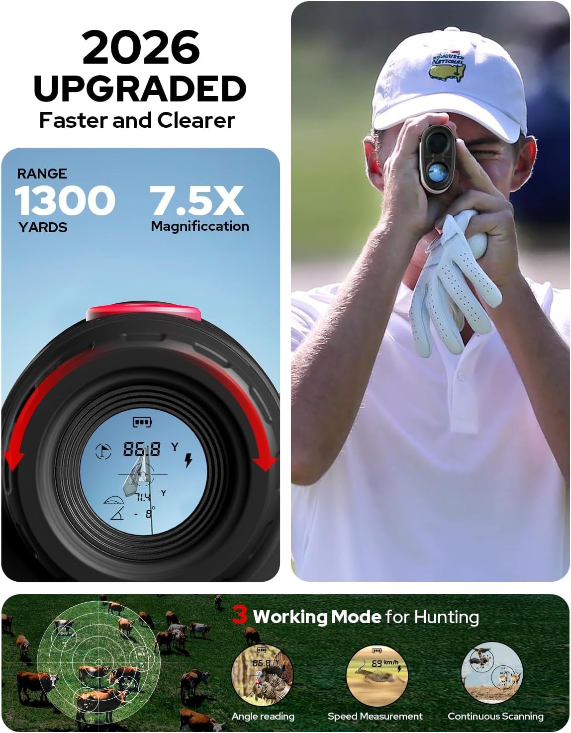 Golf Rangefinder 1300Y Slope 7.5X Rechargeable Flag Lock Vibration