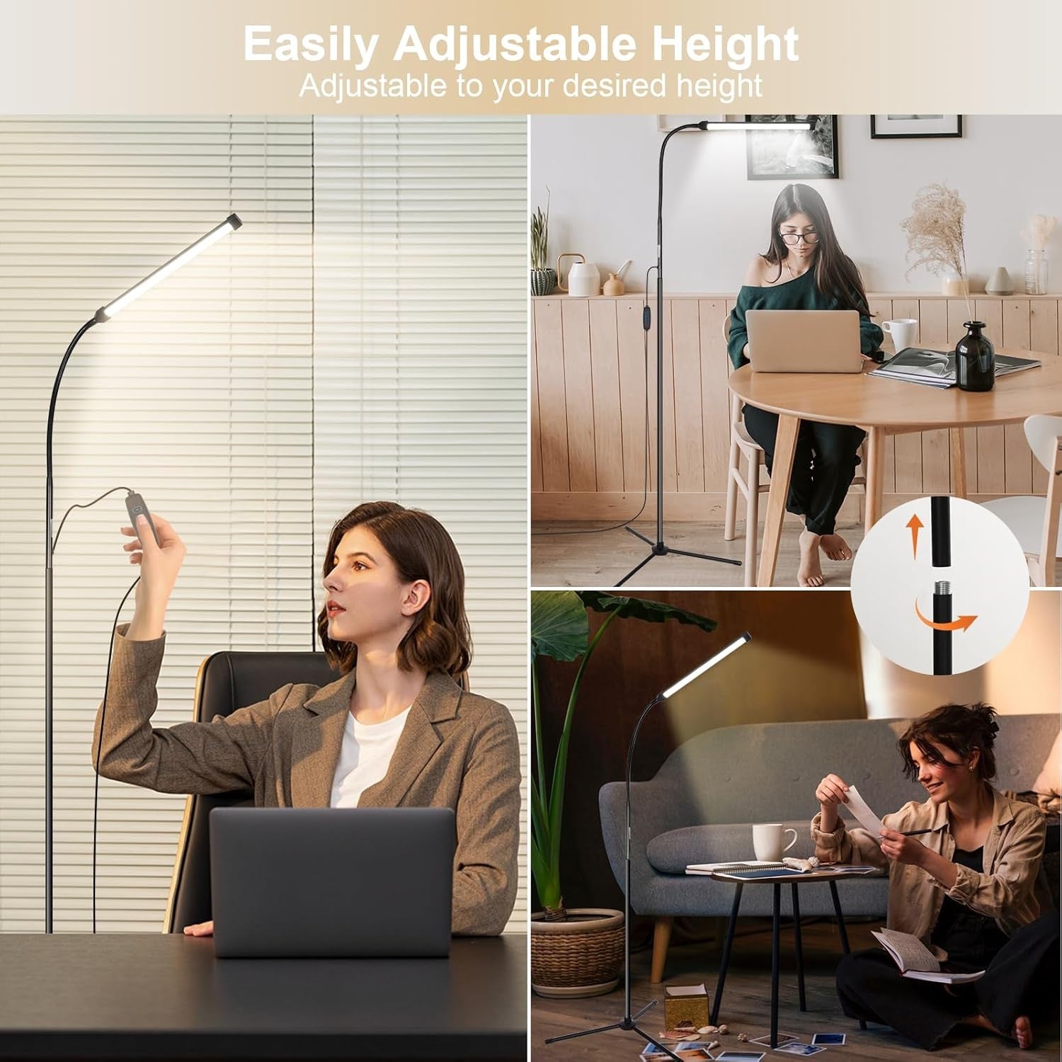 LED Floor Lamp Dimmable Gooseneck Reading Light 3 Colour Adjustable Stand