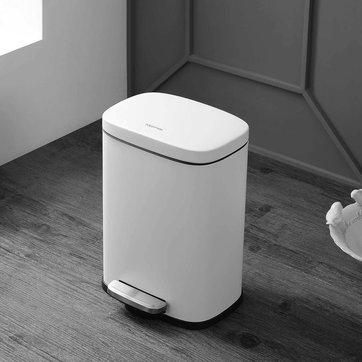 50L Rectangular Kitchen Bin Soft Close Lid White + Mini Bin