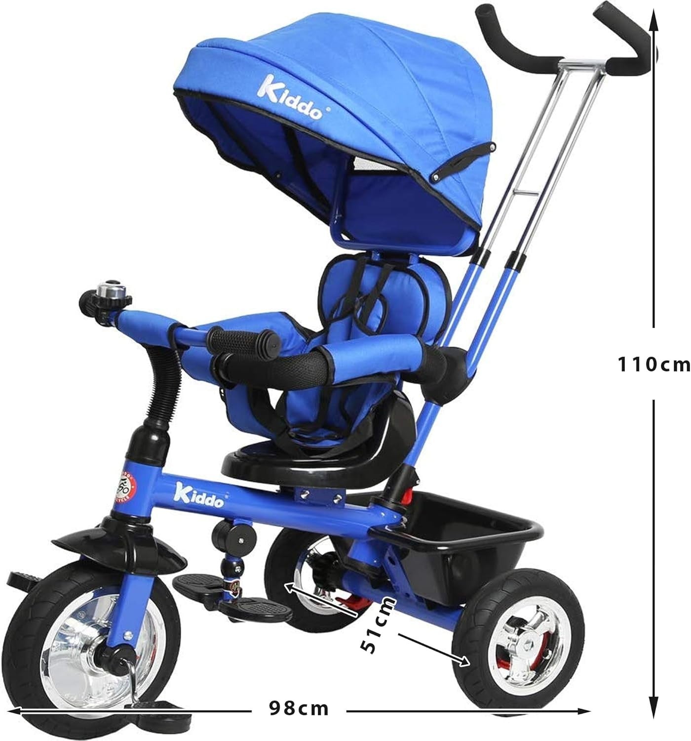 4 in 1 Kids Tricycle Rotating Seat Sun Canopy Parent Push Trike Blue