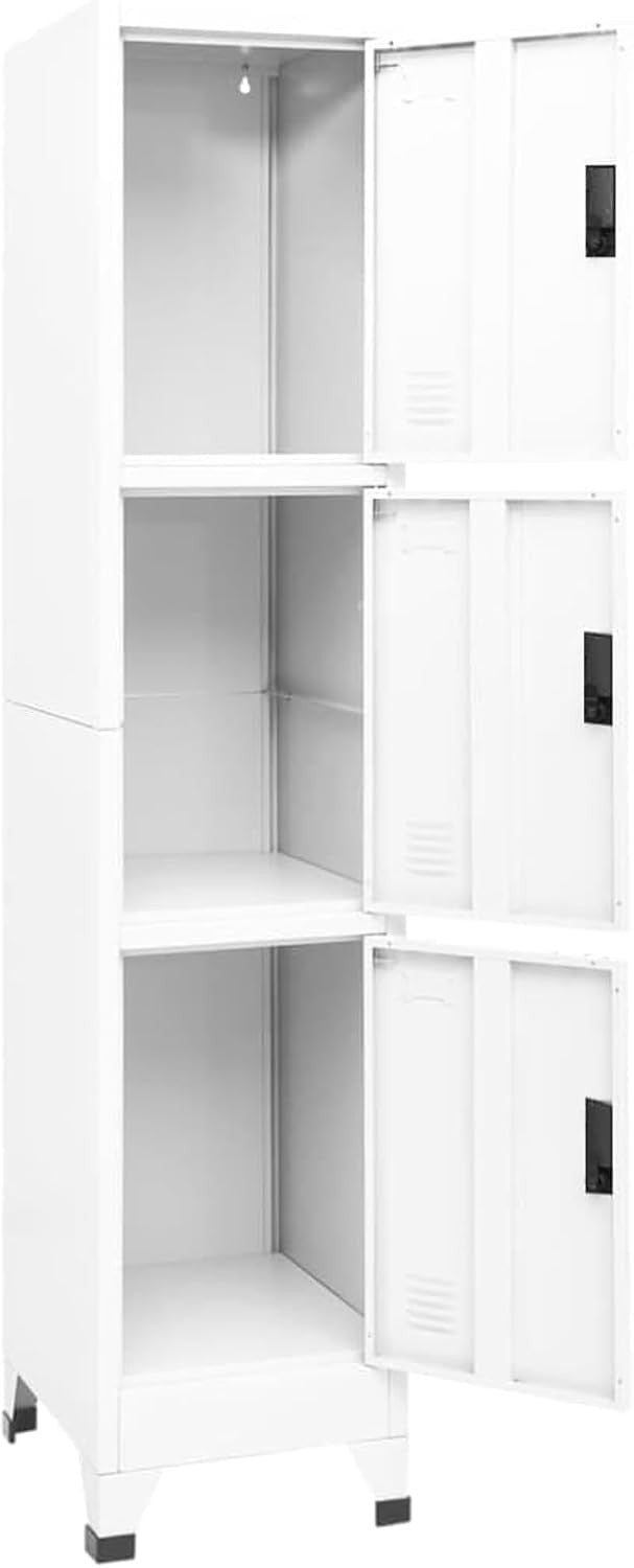 3 Door White Metal Locker Cabinet Lockable Storage Cupboard Office Gym 180cm