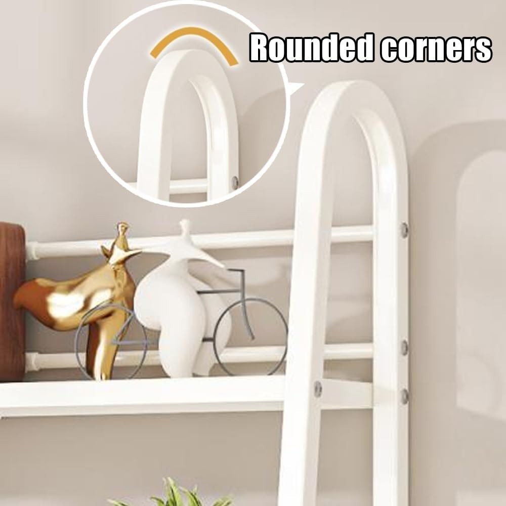 Expandable 2-Tier Desktop Bookshelf | White Metal Desk Hutch w/ Pegboard 55–96cm