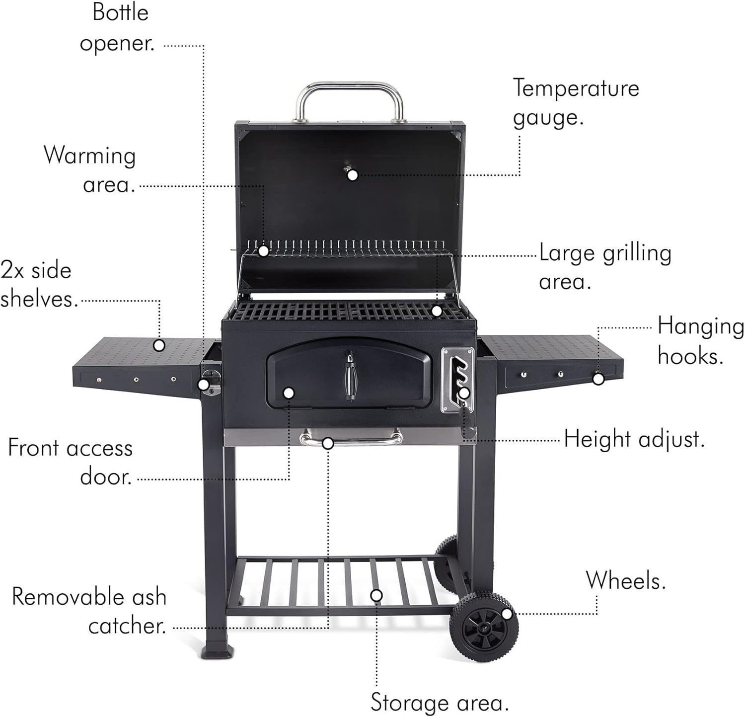 XL Charcoal BBQ Smoker with Adjustable Tray & Thermometer – Outdoor 2-in-1 Grill