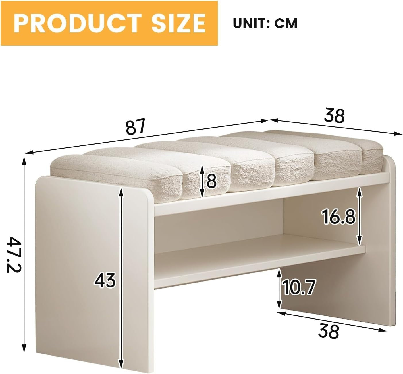 Miuuod Shoe Bench with Cushion 2-Tier Storage Cream White Entryway Hallway Seat