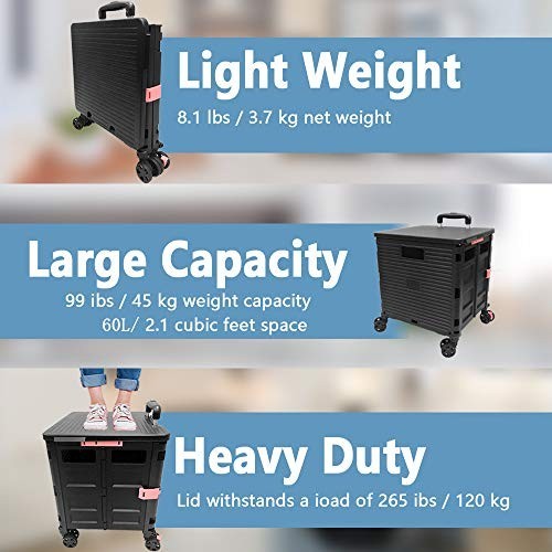 50L Heavy Duty Folding Shopping Trolley Cart 60KG with 360° Wheels