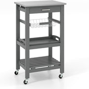 4 Tier Kitchen Trolley Stainless Steel Top Cart Grey
