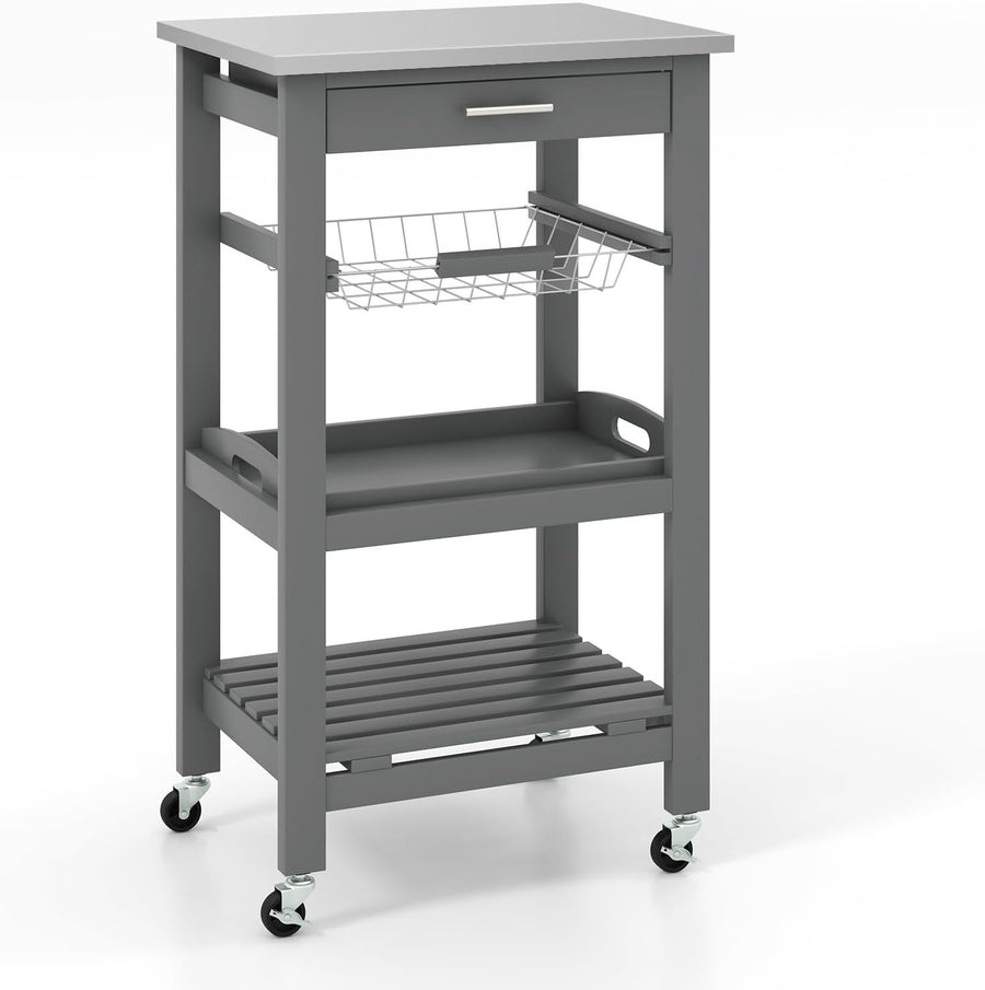 4 Tier Kitchen Trolley Stainless Steel Top Cart Grey