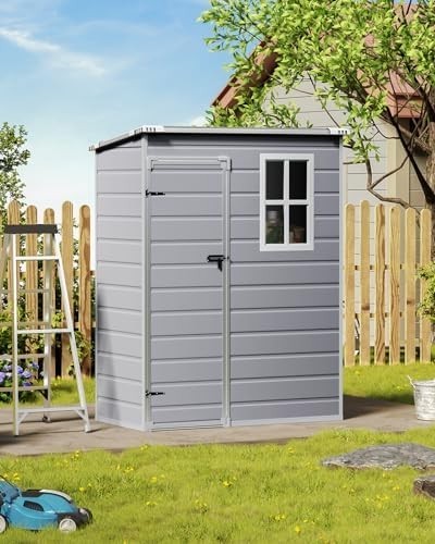 4.6x2.6FT Plastic Garden Shed Lockable Outdoor Storage with Floor & Window