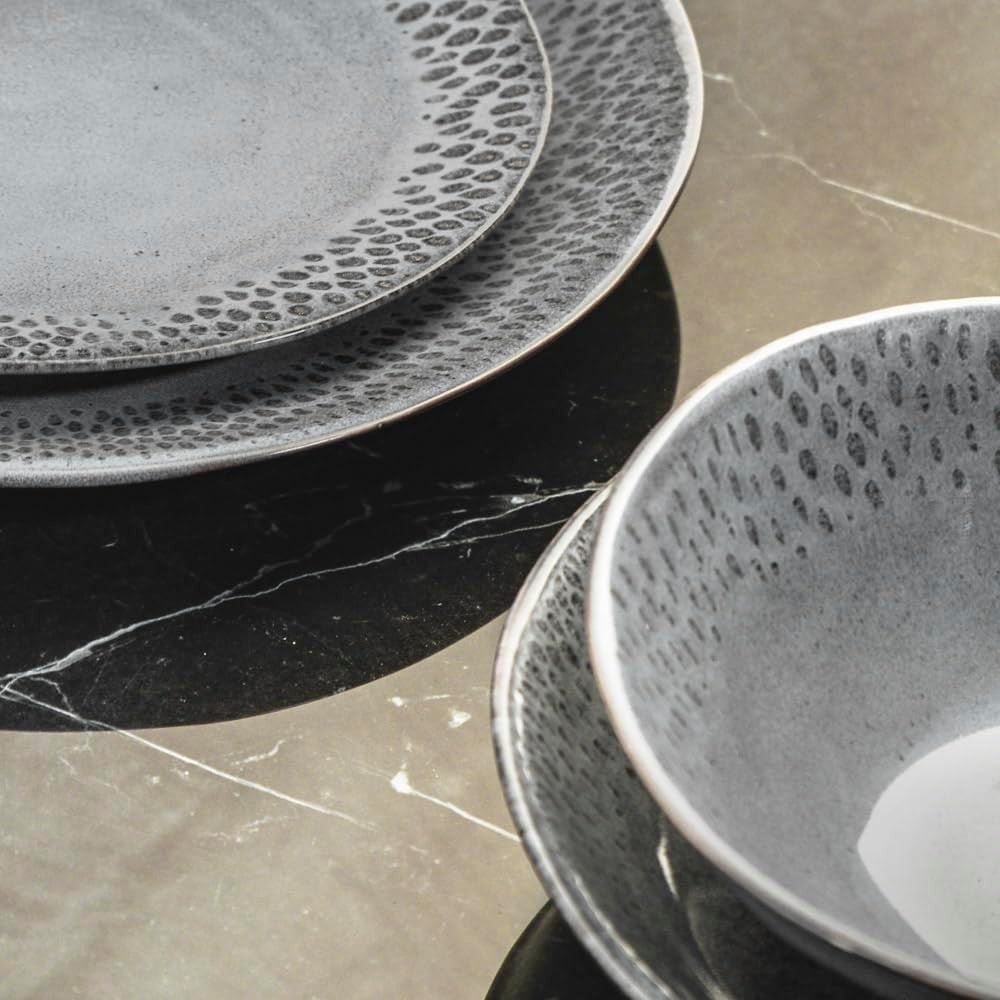 32pc Stoneware Dinner Set Charcoal Grey Teardrop Scandinavian Plates Bowls