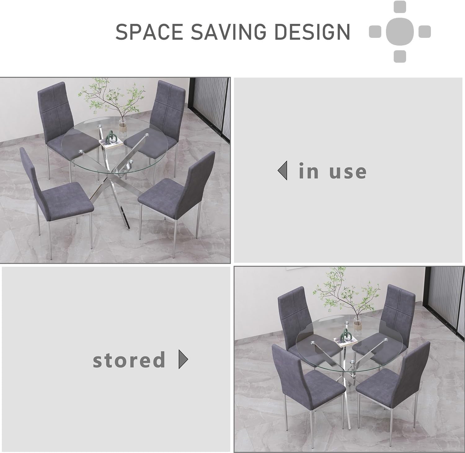 Round 100cm Glass Dining Table 4 Velvet Chairs Modern Kitchen Set