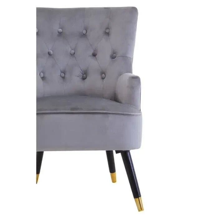Grey Velvet Accent Chair Tufted Armchair Gold Legs Modern Lounge Seat