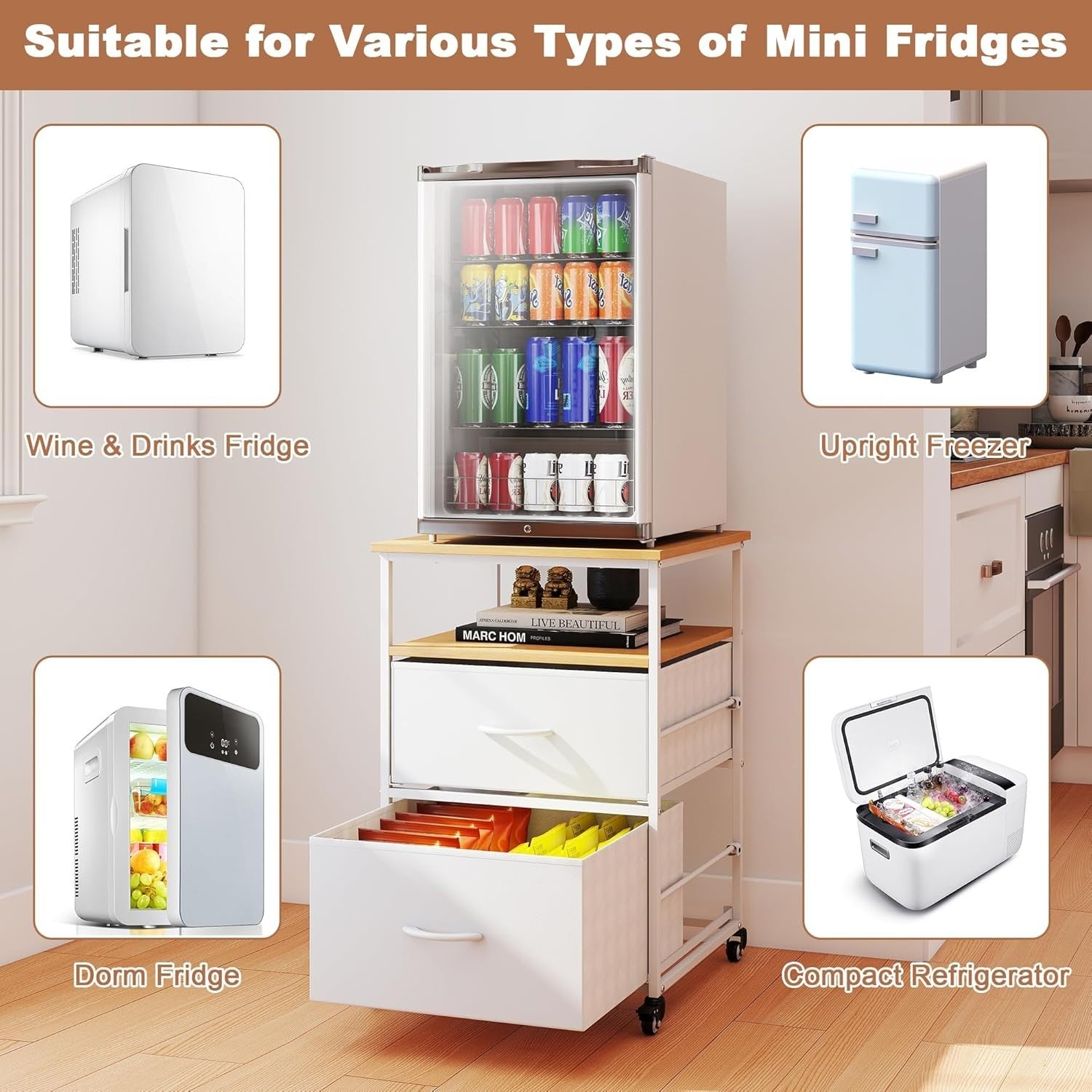 Mini Fridge Stand with Storage 167kg Capacity Cart