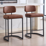 PU Leather Bar Stools Set of 2 Brown Modern Counter Height Chairs