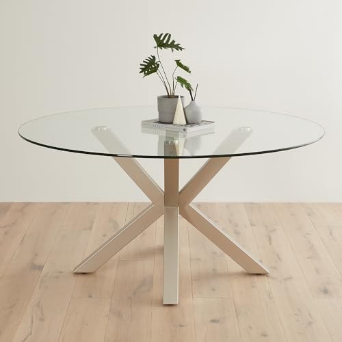 Round Glass Dining Table 150cm Grey Starburst Metal Base 6 Seater