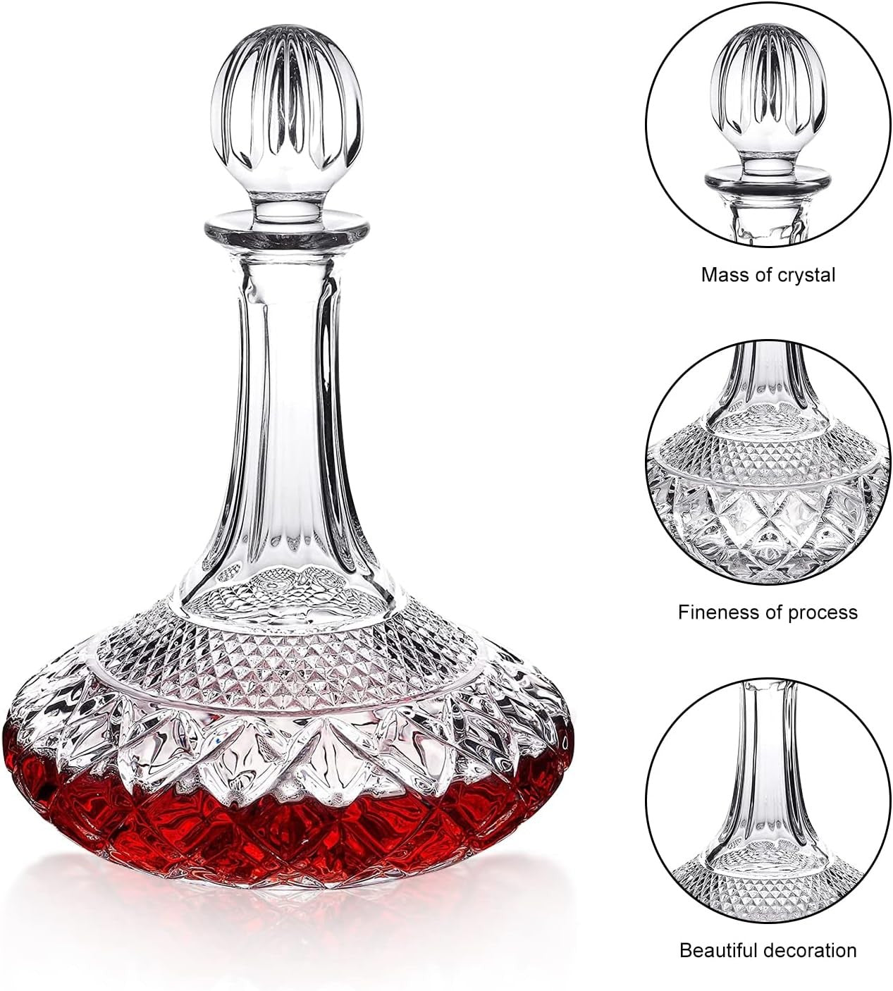 Crystal Wine Decanter 1.5L with Stopper & Luxury Gift Box – Elegant Carafe