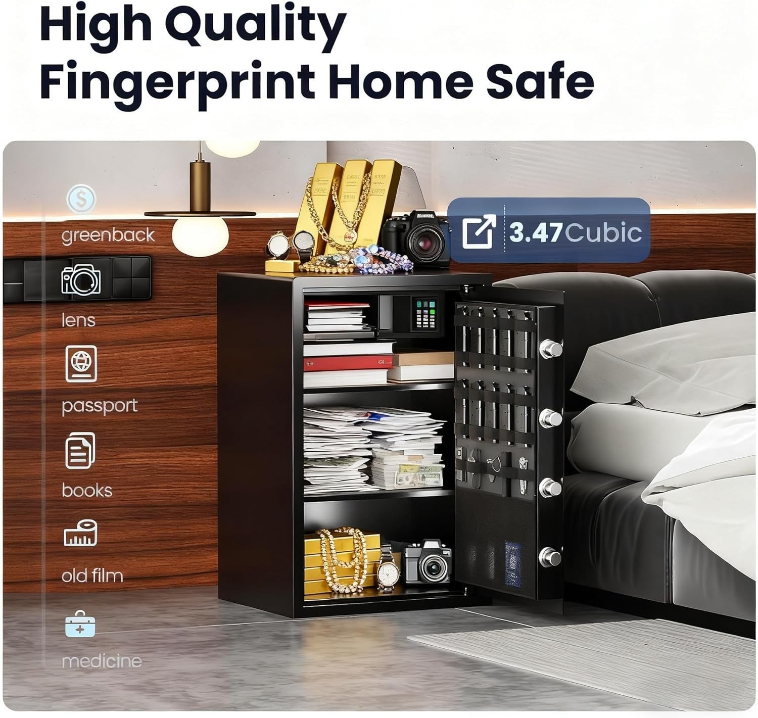 3.46 Cu Ft Biometric Safe Box Fingerprint Digital Keypad Safe