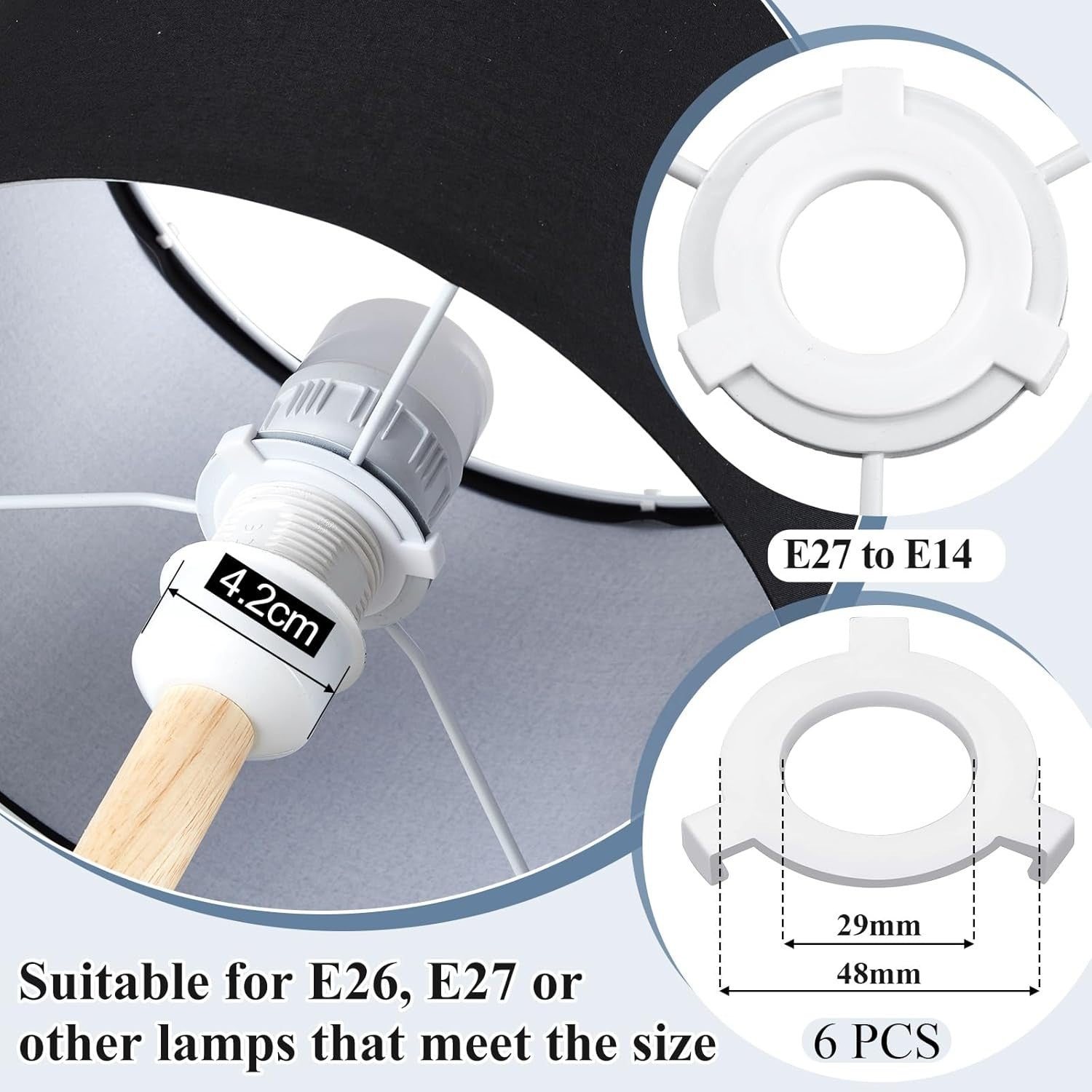 6 Pack Black Linen Drum Lampshades E27 E14 Adapter Ceiling Table Lamp