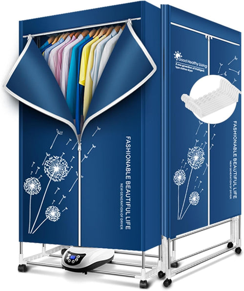 Electric Heated Clothes Airer 1500W 2-Tier Dryer With Cover & Timer Indoor