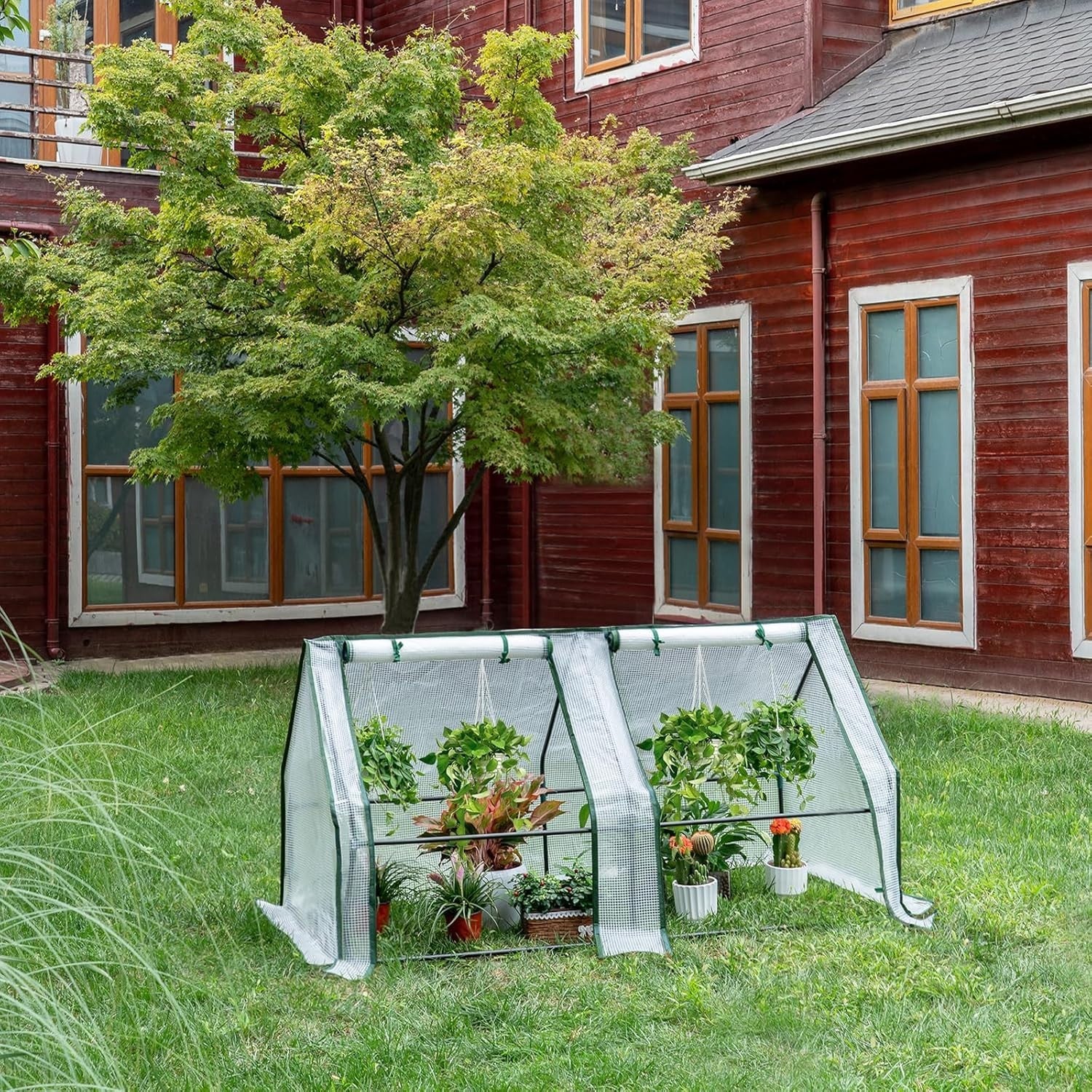 Large Mini Garden Greenhouse 180x90x90cm White PE Cover with Roll-Up Windows