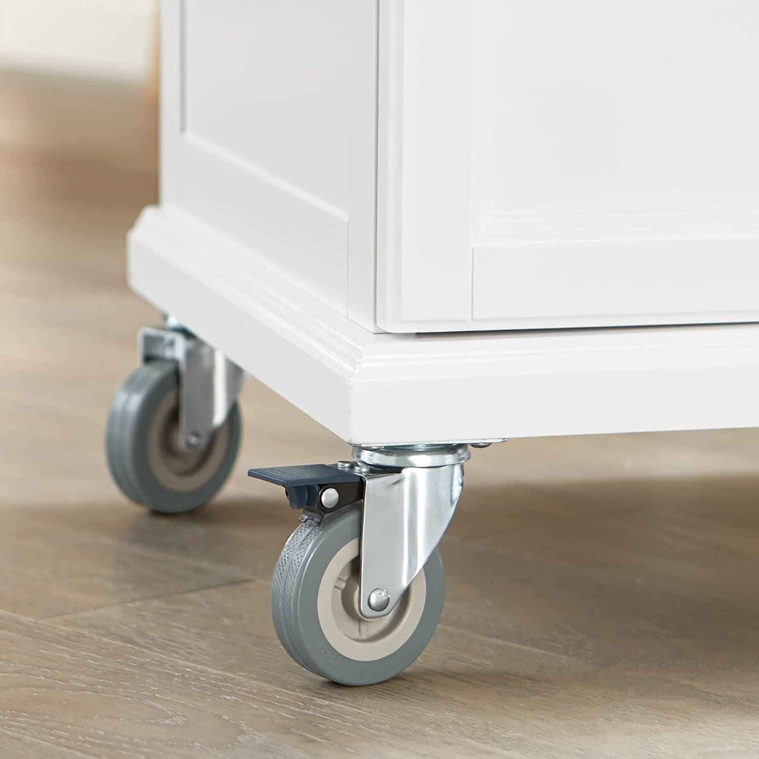 White Kitchen Trolley Bamboo Worktop Storage Cabinet Cart