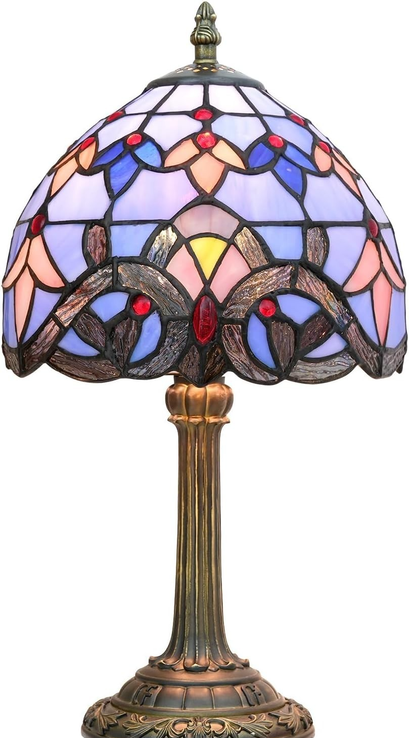 Vintage Stained Glass Table Lamp 8” Baroque Bedside Decor Lighting Gift