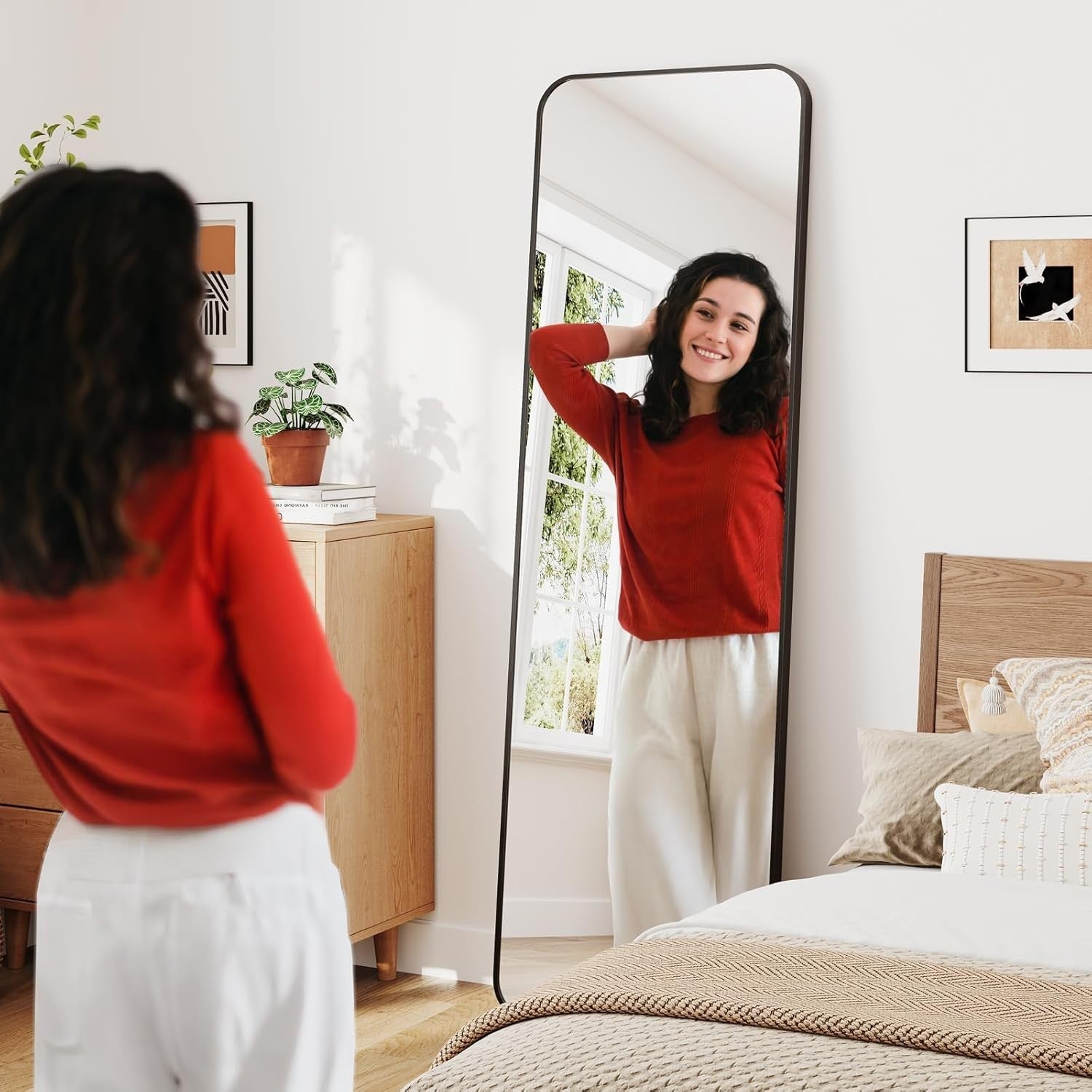 Large Full-Length Rectangular Floor Mirror 160x50cm, Rounded Corners, Freestandi