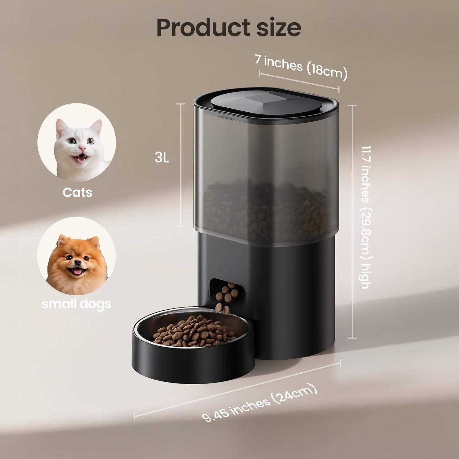 Automatic Cat Feeder Water Fountain WiFi Timer 3L Food 2.5L Pet Bowl