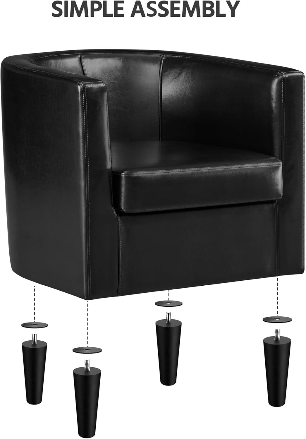 Black PU Leather Tub Chair Modern Accent Armchair
