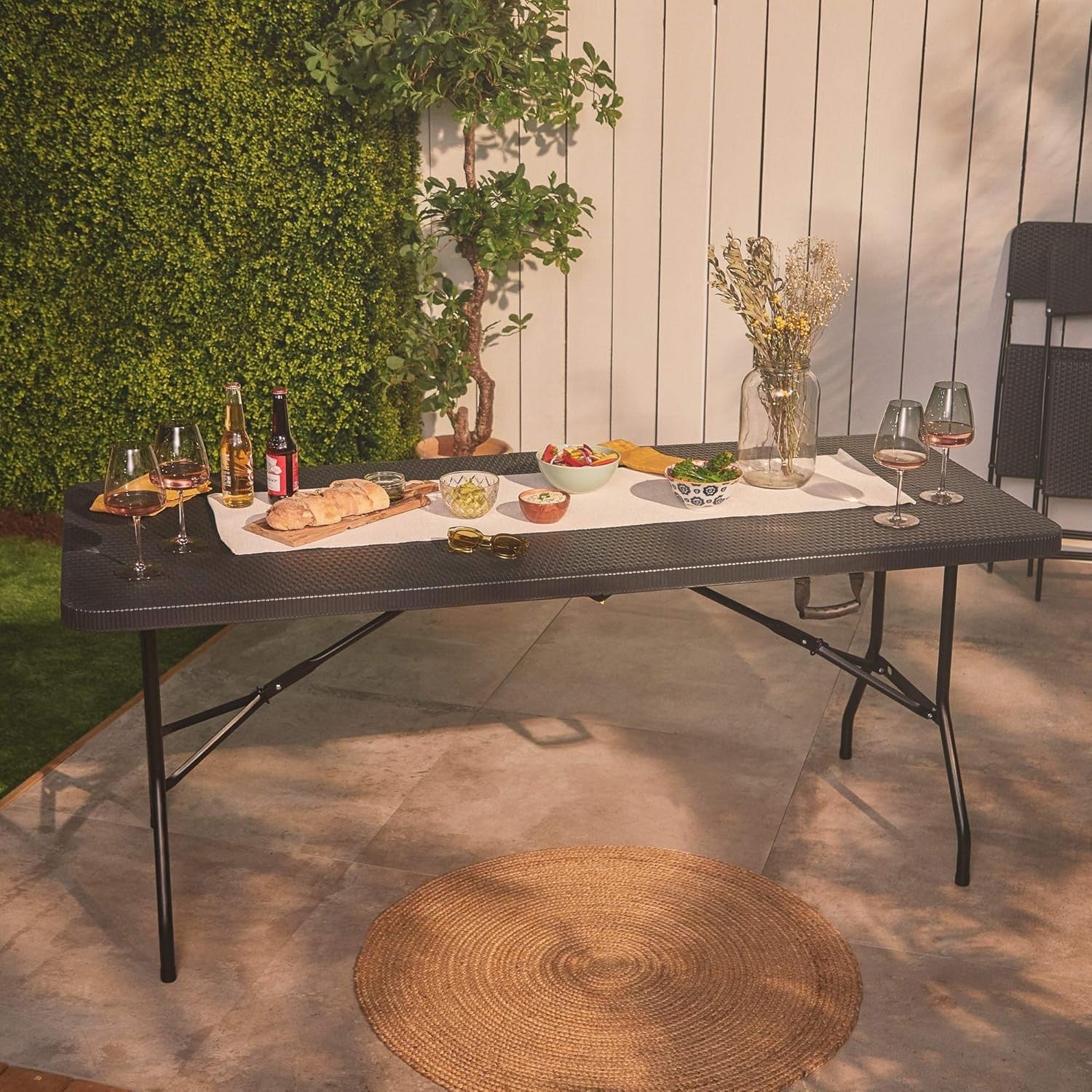 6ft Folding Garden Dining Table Rattan Effect Weatherproof Outdoor