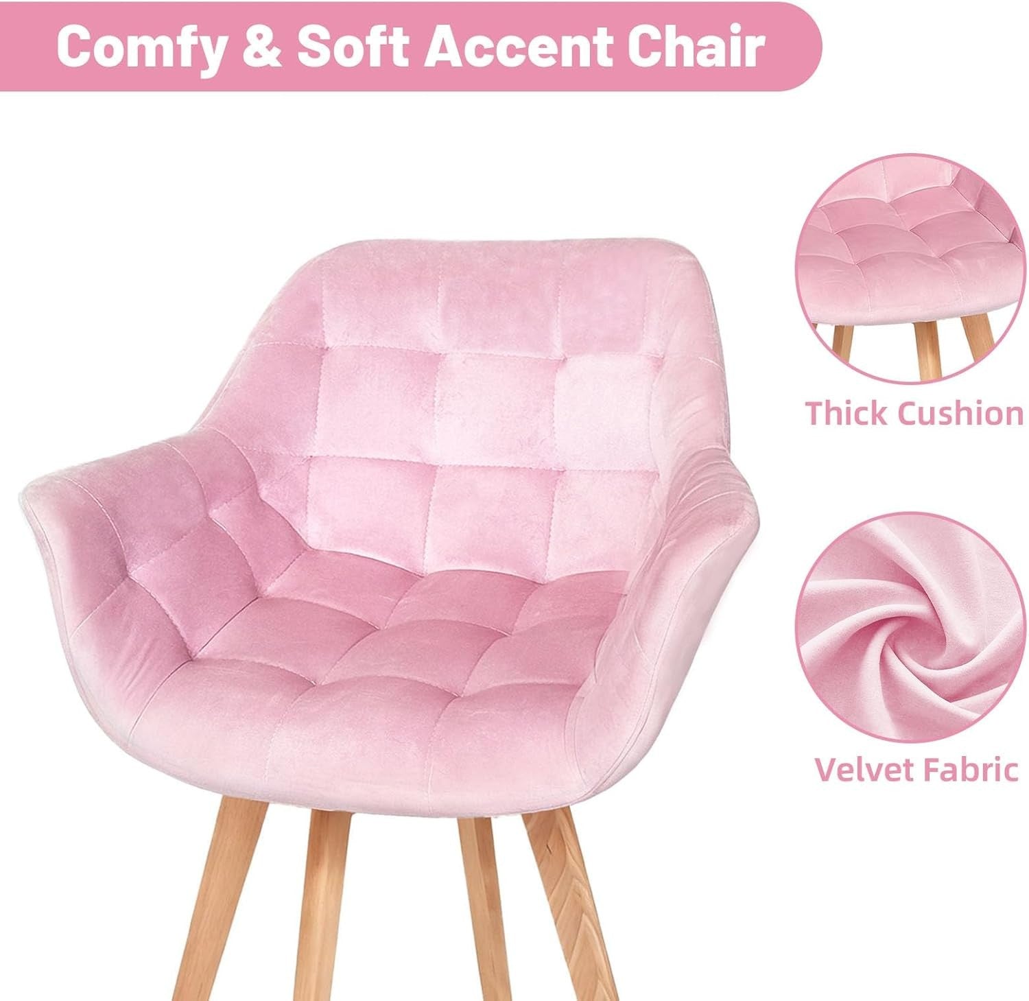 Pink Velvet Swivel Accent Armchair Vanity Makeup Chair Wood Legs