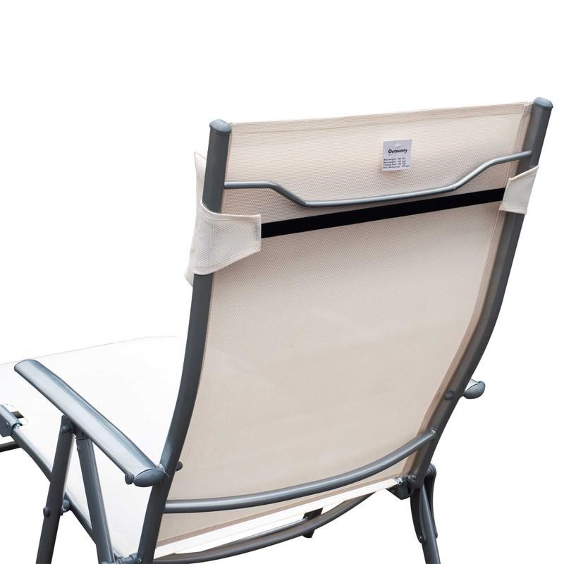 Adjustable Cream Reclining Garden Lounger Chair Steel Frame Padded Seat