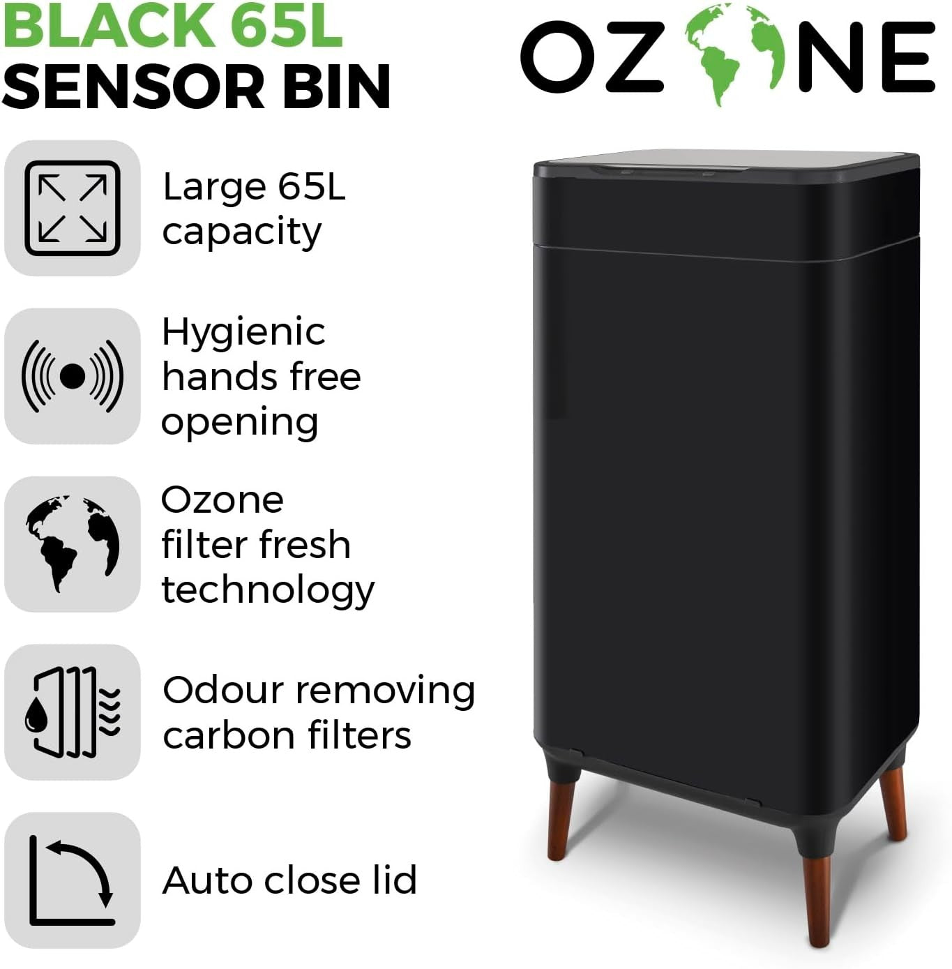 65L Touchless Kitchen Bin | Automatic Sensor Trash Can with Carbon Filter