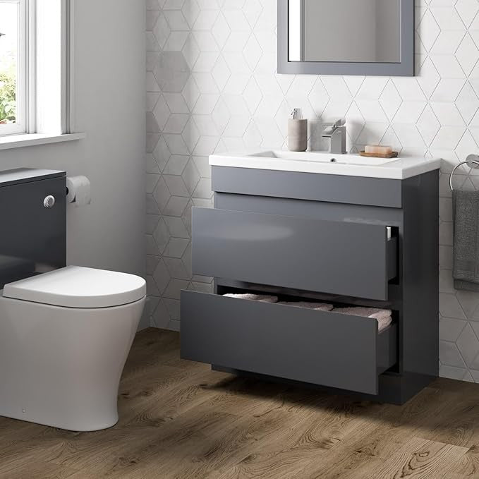 800mm Gloss Bathroom Vanity Unit with Basin Sink 2 Drawer Floor Standing cabinet