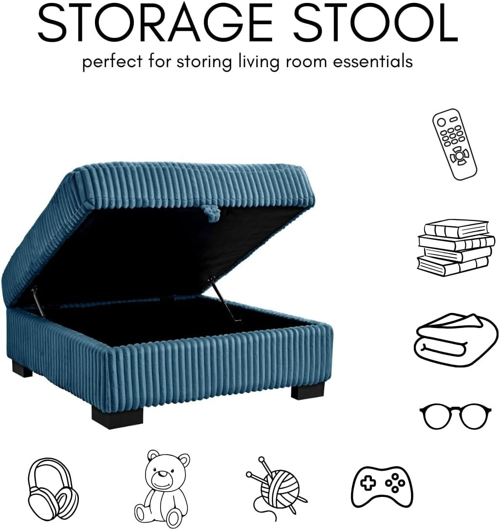 Blue Teddy Jumbo Cord Storage Footstool for L-Shape Corner Sofa