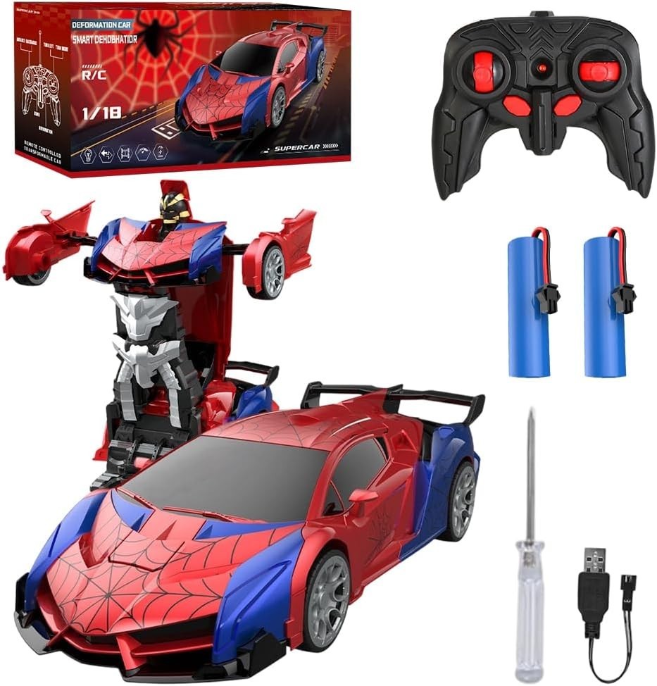 2-in-1 RC Spider Car & Robot for Kids, 1:18 Drift Toy w/ 360° Spins