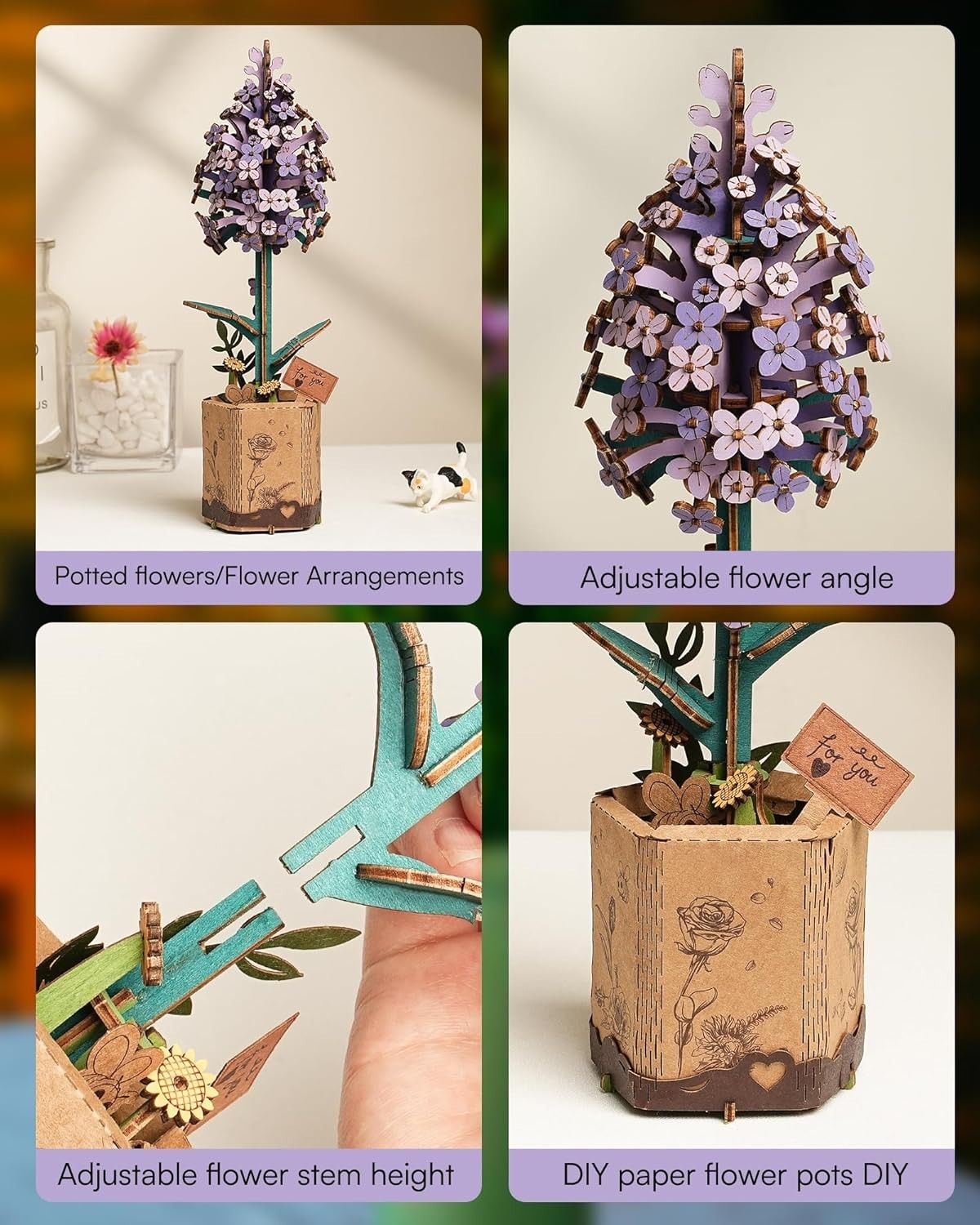 3D Wooden Flower Puzzle Kit for Adults | Relaxing DIY Home Decor Gift