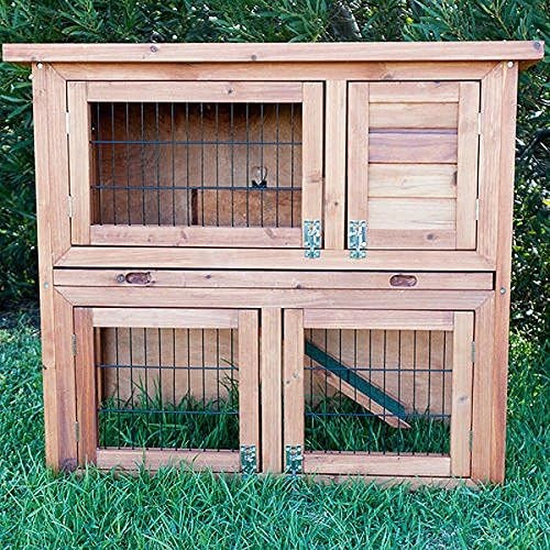 Double Decker Rabbit Hutch with Run Wooden Guinea Pig House Slide Out Tray